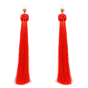 Gold Red Thread Tassel Earrings ( 6080 RE )