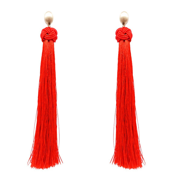 Gold Red Thread Tassel Earrings ( 6080 RE )