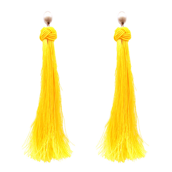 Gold Yellow Thread Tassel Earrings ( 6080 YE )