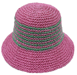 TWO TONE STRIPE STRAW PINK GREEN HAT ( 410114 PNK )