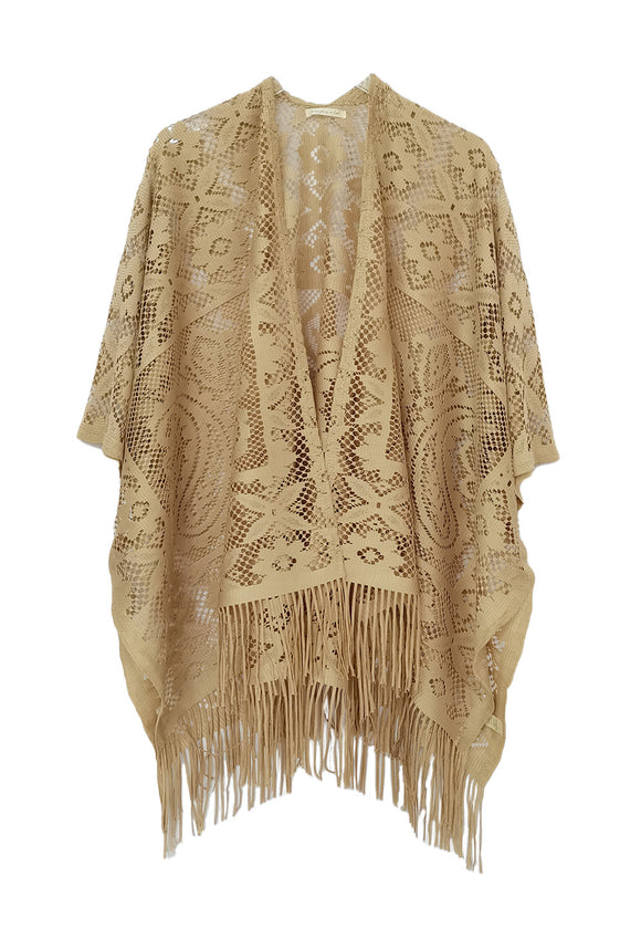 Gold Floral Lace Kimono Fringe ( 310022 GLD )