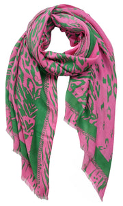 PINK GREEN ANIMAL PRINT SCARF ( 410020 PNK )