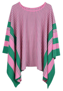 PINK GREEN STRIPE PONCHO ( 410135 PNK )