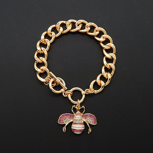 GOLD PINK RHINESTONE TOGGLE CHARM BRACELET ( 2210 GDPNK )