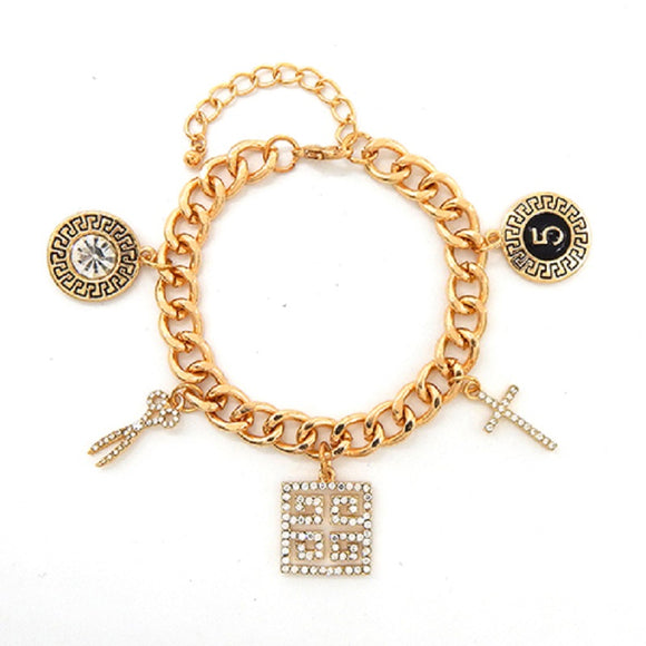 Gold Charm Bracelet Scissor Cross 5 Greek ( 2259 GDCLR )
