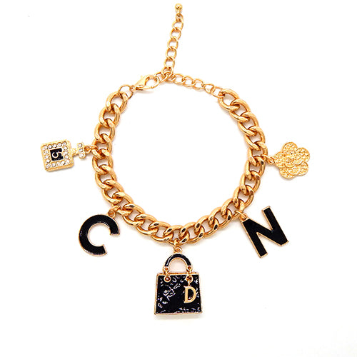 GOLD EPOXY BAG CHARM BRACELET ( 2270 GDBLK )