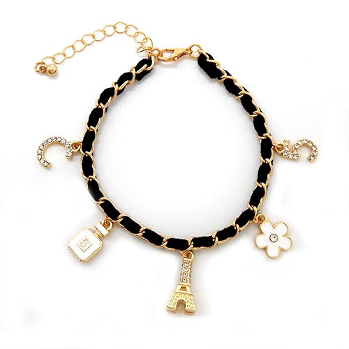 GOLD BRACELET CHARMS BLACK WHITE ( 2277 GDBKWHT )