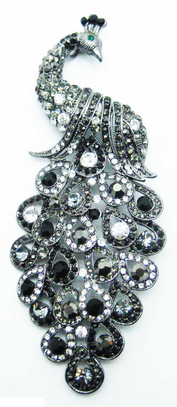 BLACK HEMATITE PEACOCK BROOCH ( 2804 BD )