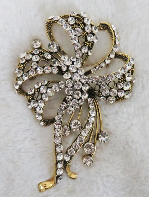 ANTIQUE GOLD CLEAR BROOCH PIN ( 2978 AGCL )