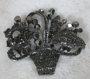 BLACK DIAMOND FLOWER BASKET BROOCH ( 2979 BD )