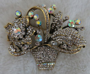 GOLD CLEAR FLOWER BASKET BROOCH ( 2979 GCL )