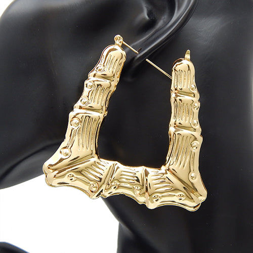 GOLD TRIANGLE SHAPE BAMBOO EARRINGS HOLLOW ( 2407 GD )