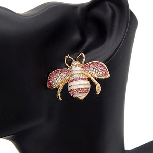 GOLD PINK RHINESTONE BEE EARRINGS ( 2855 GDPNK )