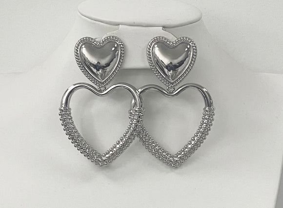Silver Heart Clip On Earrings ( 3085 S )