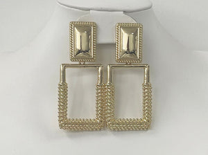 Gold Square Clip On Earrings ( 3036 G )