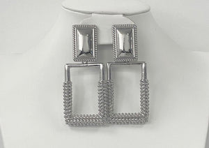 Silver Square Clip On Earrings ( 3036 S )