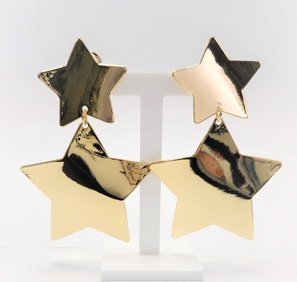 GOLD METAL STAR CLIP ON EARRINGS ( 3090 G )