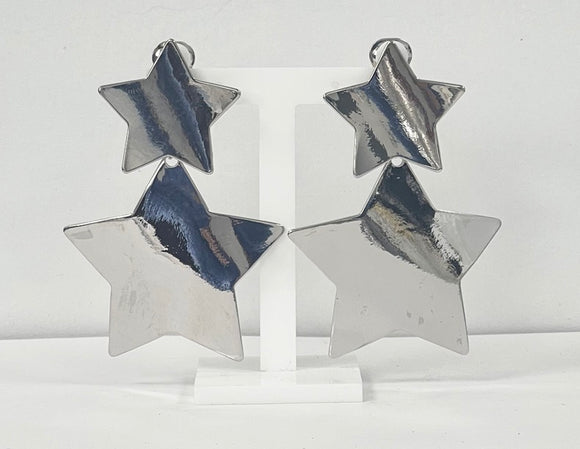 SILVER METAL STAR CLIP ON EARRINGS ( 3090 S )