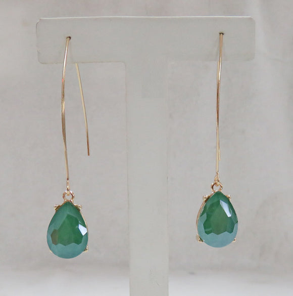 Dangling Gold Earrings Green AB Stones ( 3097 GNAB )