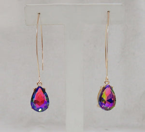 Dangling Gold Earrings Vitrail Oil Spill Color Stones ( 3097 RB )