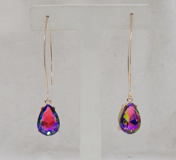 Dangling Gold Earrings Vitrail Oil Spill Color Stones ( 3097 RB )