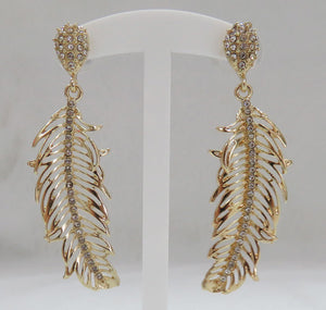 GOLD LEAF EARRINGS CLEAR STONES ( 3233 GCL )