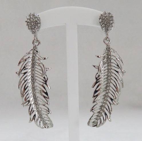 SILVER LEAF EARRINGS CLEAR STONES ( 3233 SCL )