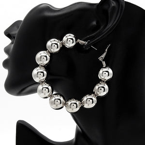 SILVER BALL HOOP EARRINGS ( 3342 RD )