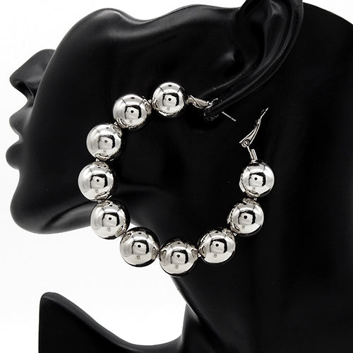 SILVER BALL HOOP EARRINGS ( 3342 RD )