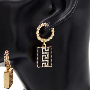 GOLD BLACK EARRINGS CLEAR STONES ( 3391 GDCLR )