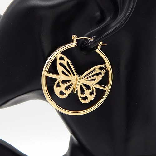 GOLD METAL BUTTERFLY HOOP EARRINGS ( 3437 GD )