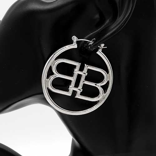 DOUBLE B HOOP EARRINGS SILVER ( 3438 RD )