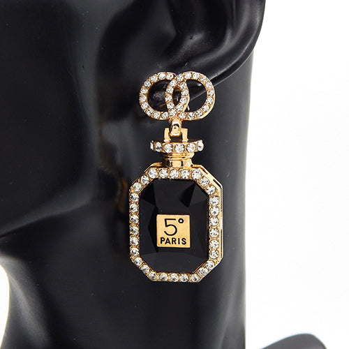 GOLD BLACK EARRINGS CLEAR ( 3443 GDBLK )