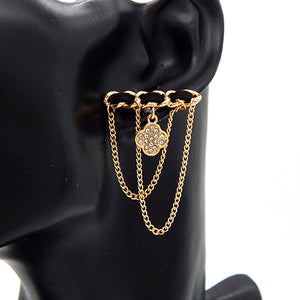 GOLD BLACK EARRINGS QUATREFOIL CLEAR STONES ( 3492 GDCLR )