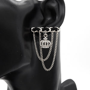 SILVER BLACK CHAIN CROWN EARRINGS CLEAR STONES ( 3494 RDCLR )