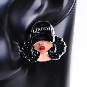 SILVER BLACK AFRO QUEEN EARRINGS ( 3507 RDBLK )