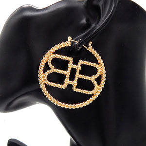 CABLE TEXTURED DOUBLE HOOP EARRINGS ( 3525 GD )