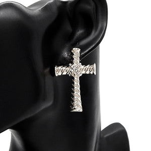 CABLE TEXTURE CROSS EARRINGS ( 3528 RDCLR )