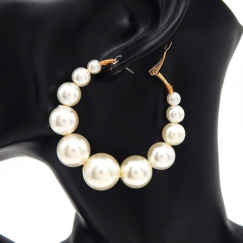 PEARL HOOP EARRINGS ( 3539 GDCRM )