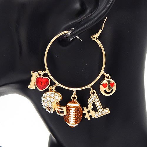 GOLD FOOTBALL CHARM HOOP EARRINGS ( 3580 GDSTP )