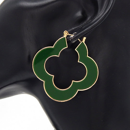 GOLD GREEN QUATREFOIL EARRINGS ( 3592 GDGRN )