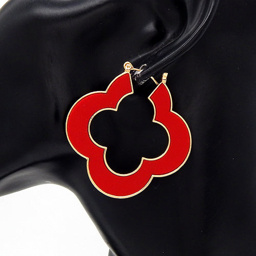 GOLD RED QUATREFOIL EARRINGS ( 3592 GDRED )