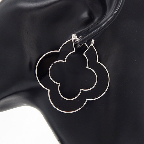 SILVER BLACK QUATREFOIL EARRINGS ( 3592 RDBLK )