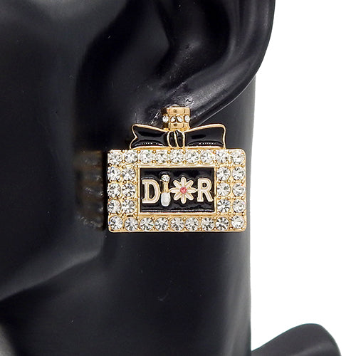GOLD BLACK PERFUME STUD EARRINGS ( 3593 GDBLK )