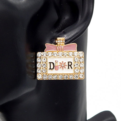 GOLD PINK PERFUME STUD EARRINGS ( 3593 GDPNK )