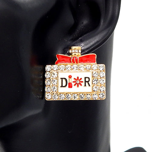 GOLD RED PERFUME STUD EARRINGS ( 3593 GDRED )