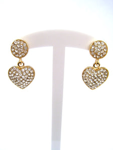 DANGLING GOLD HEART EARRINGS CLEAR STONES ( 3938 GCL )