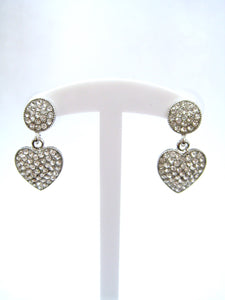 DANGLING SILVER HEART EARRINGS CLEAR STONES ( 3938 SCL )