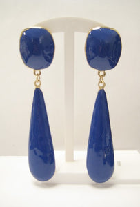 GOLD BLUE DANGLING CLIP ON EARRINGS ( 3271 BL )