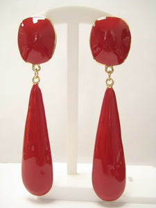 GOLD RED DANGLING CLIP ON EARRINGS ( 3271 RD )